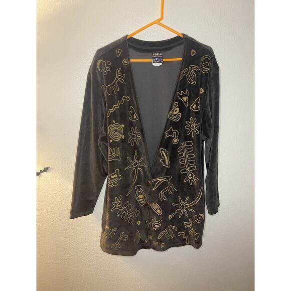 Susan Costello Art To Wear Cardigan Lagenlook L VTG USA Wearable Art Of Life - Picture 8 of 8